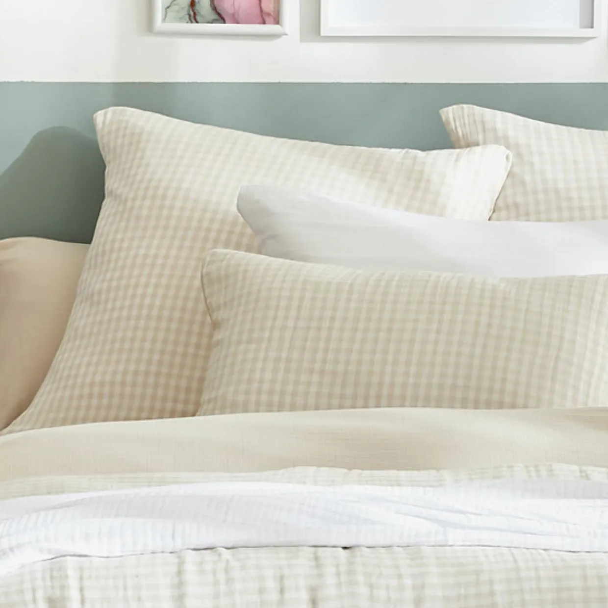 Housse de couette gaze de coton (280 x 240 cm) Gaïa vichy Beige