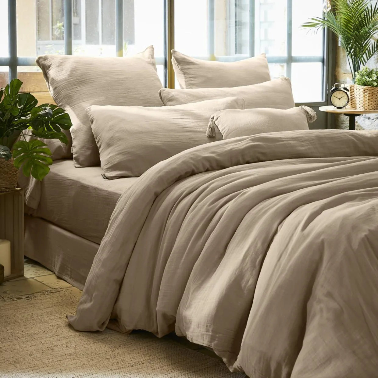 Housse de couette gaze de coton (240 x 220 cm) Gaïa Ficelle