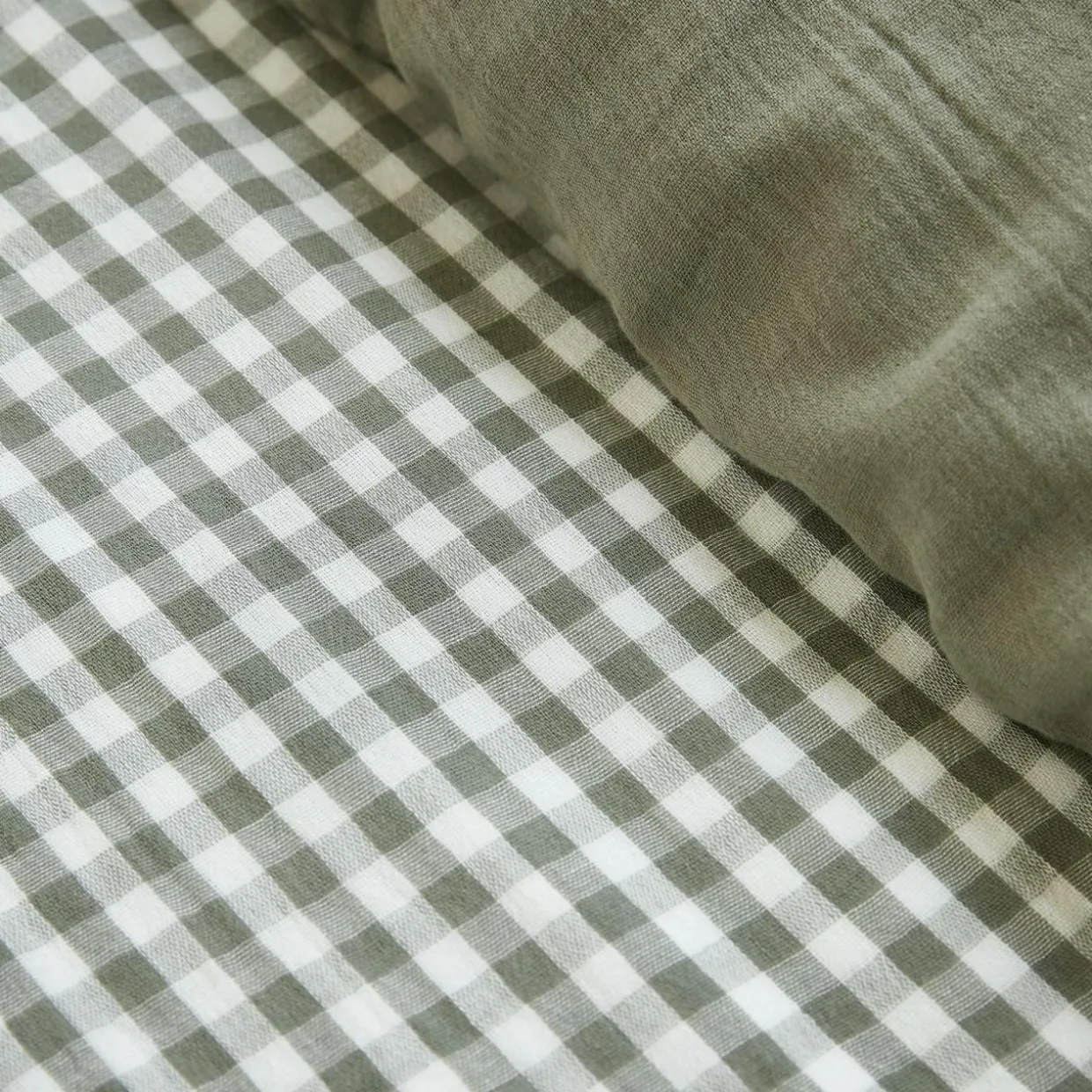 Housse de couette gaze de coton (140 x 200 cm) Gaïa vichy Vert romarin