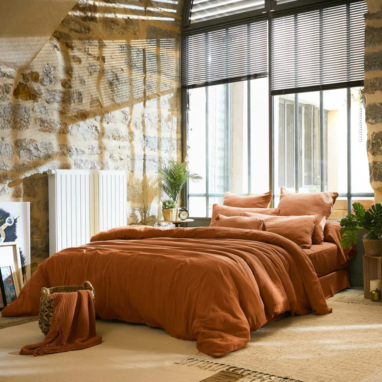 Housse de couette gaze de coton (240 x 220 cm) Gaïa Abricot