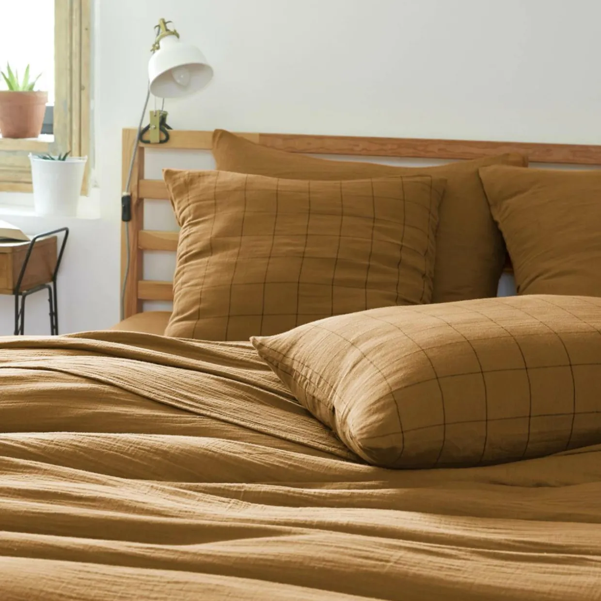 Housse de couette gaze de coton (260 x 240 cm) Gaïa Match Camel