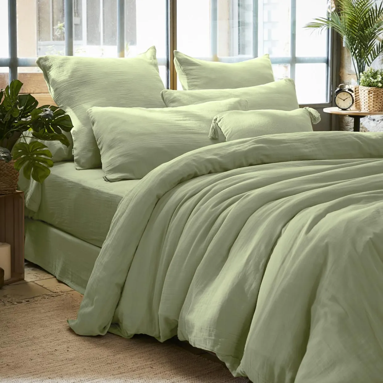 Housse de couette gaze de coton (200 x 200 cm) Gaïa Vert tilleul