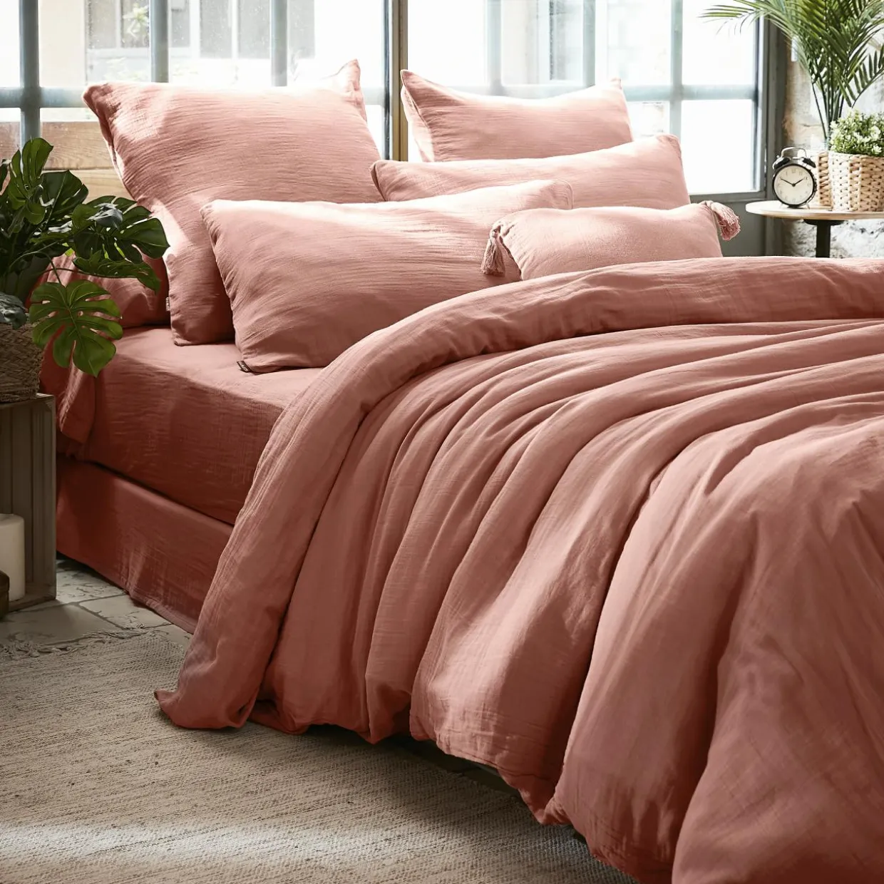 Housse de couette gaze de coton (260 x 240 cm) Gaïa Rose pêche