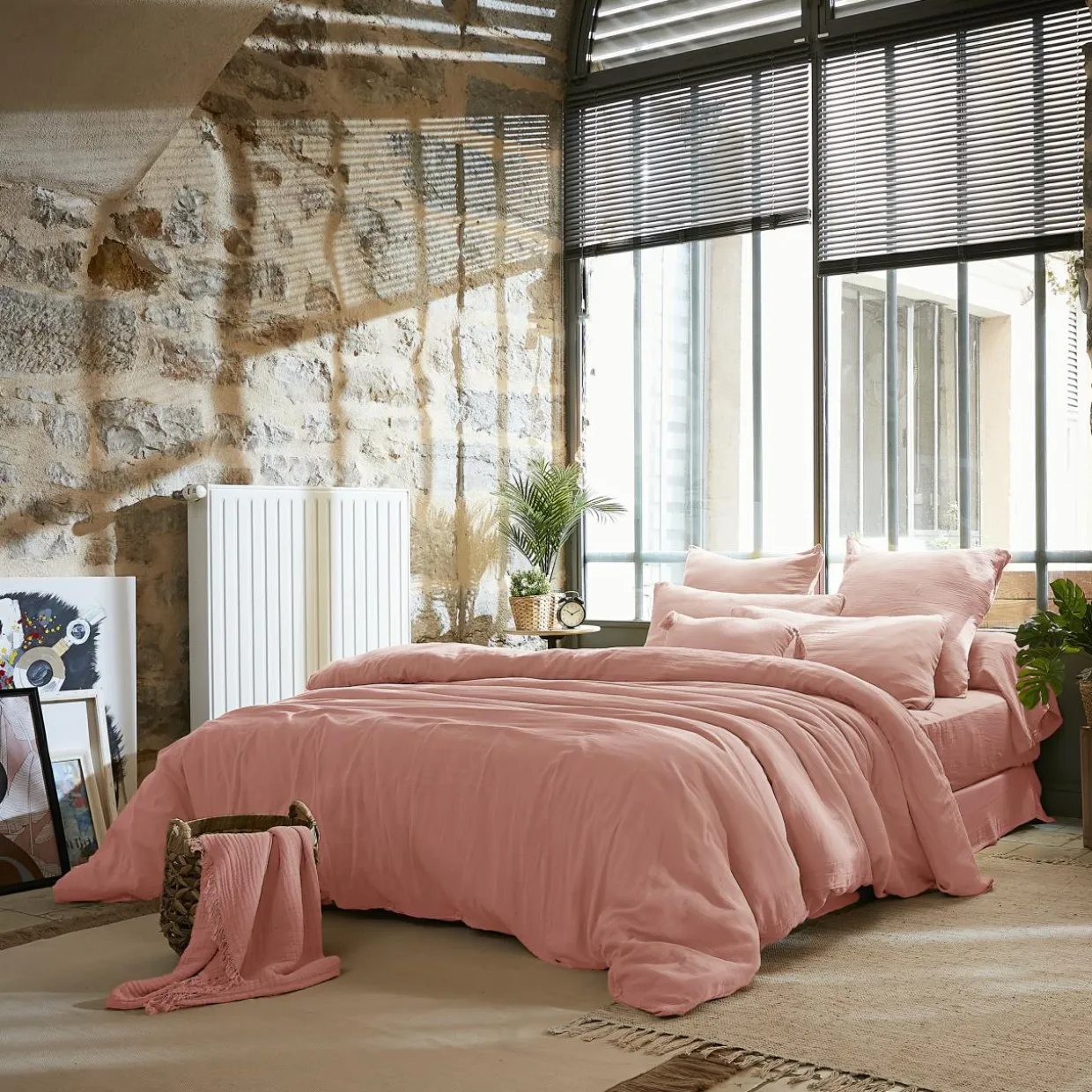 Housse de couette gaze de coton (260 x 240 cm) Gaïa Rose pêche