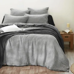 Housse de couette gaze de coton (140 x 200 cm) Gaïa vichy Noir