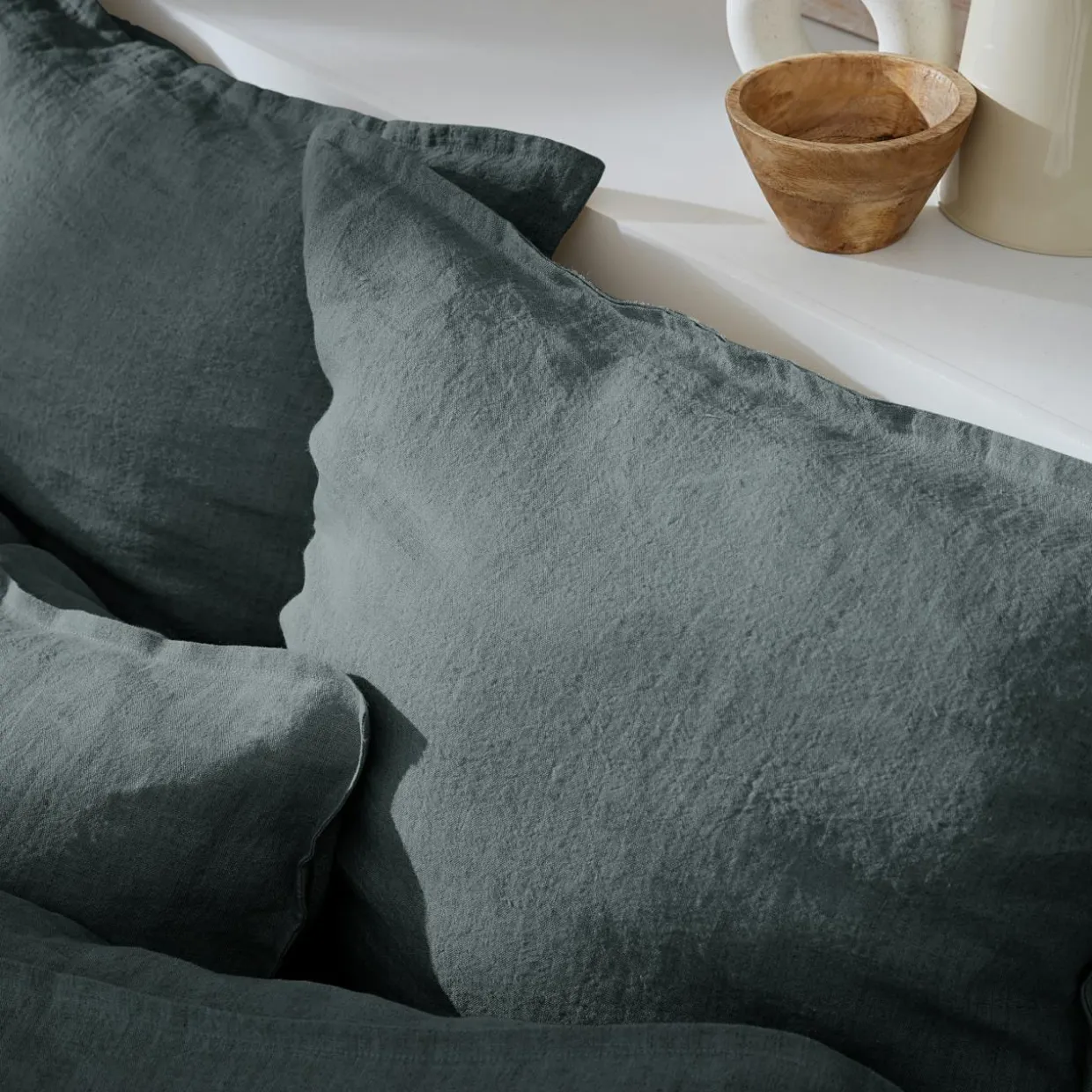 Housse de couette lin lavé (240 x 220 cm) Louise Gris ardoise