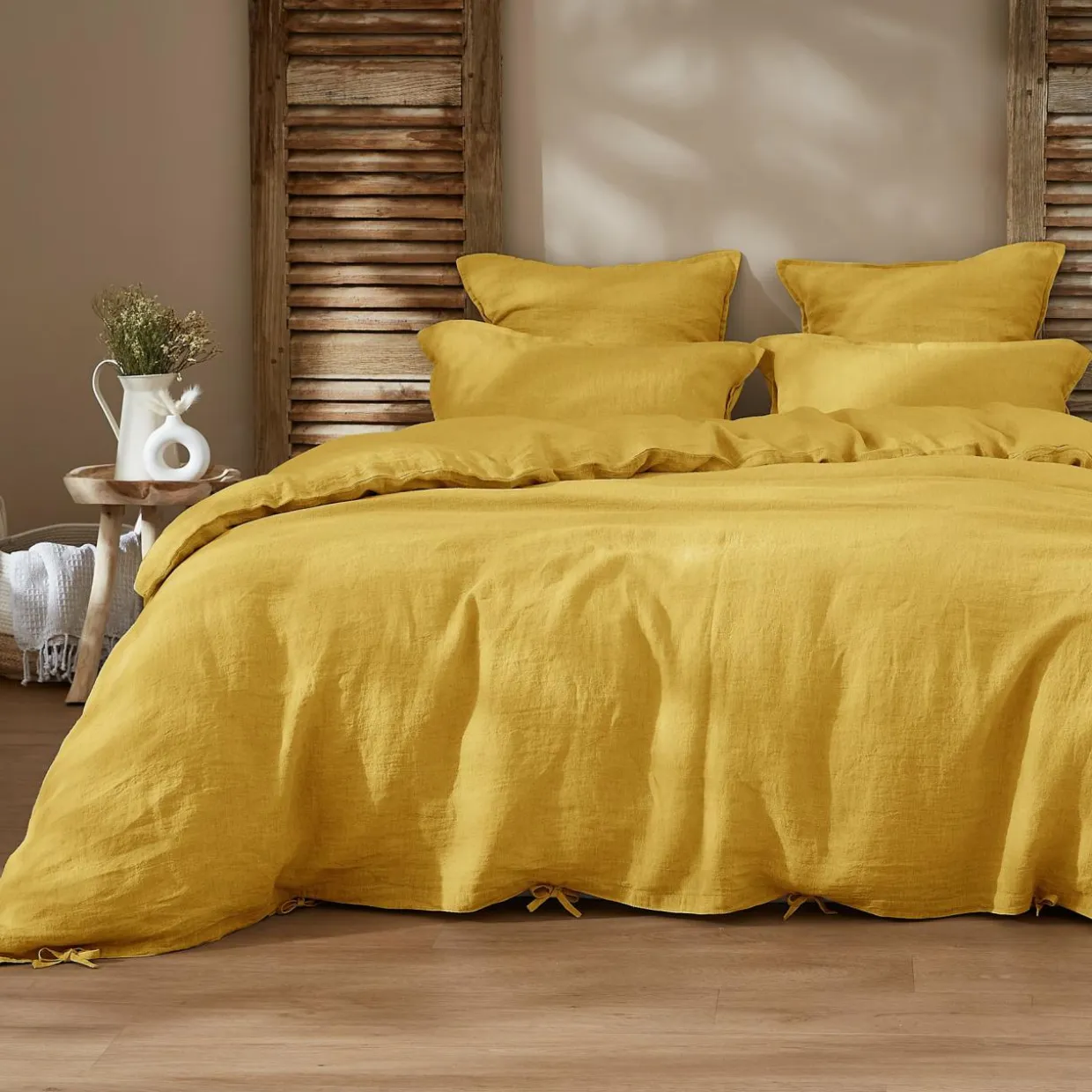 Housse de couette lin lavé (240 x 220 cm) Louise Jaune moutarde