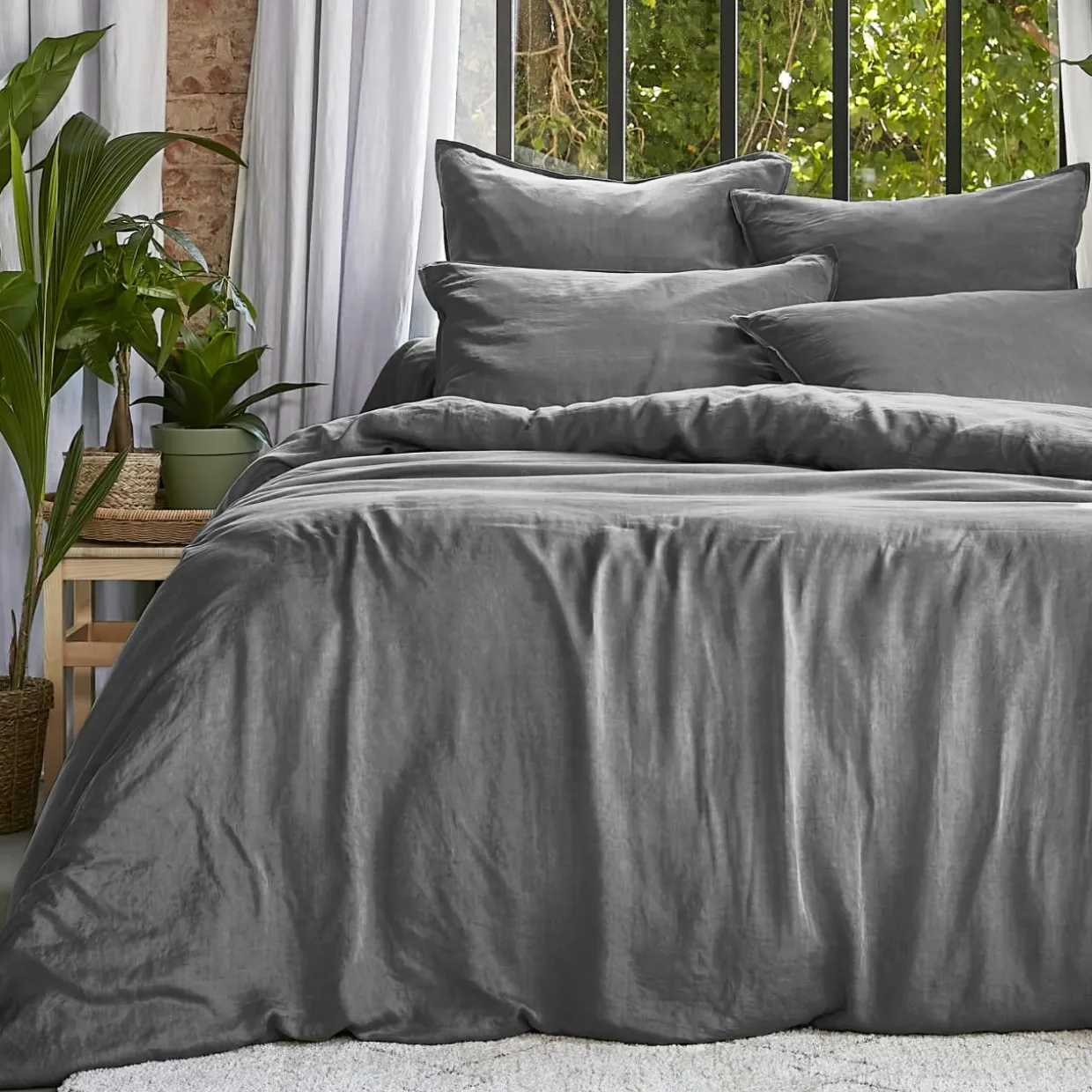 Housse de couette lyocell Tencel™ lavé (260 x 240 cm) Olivia Gris granit