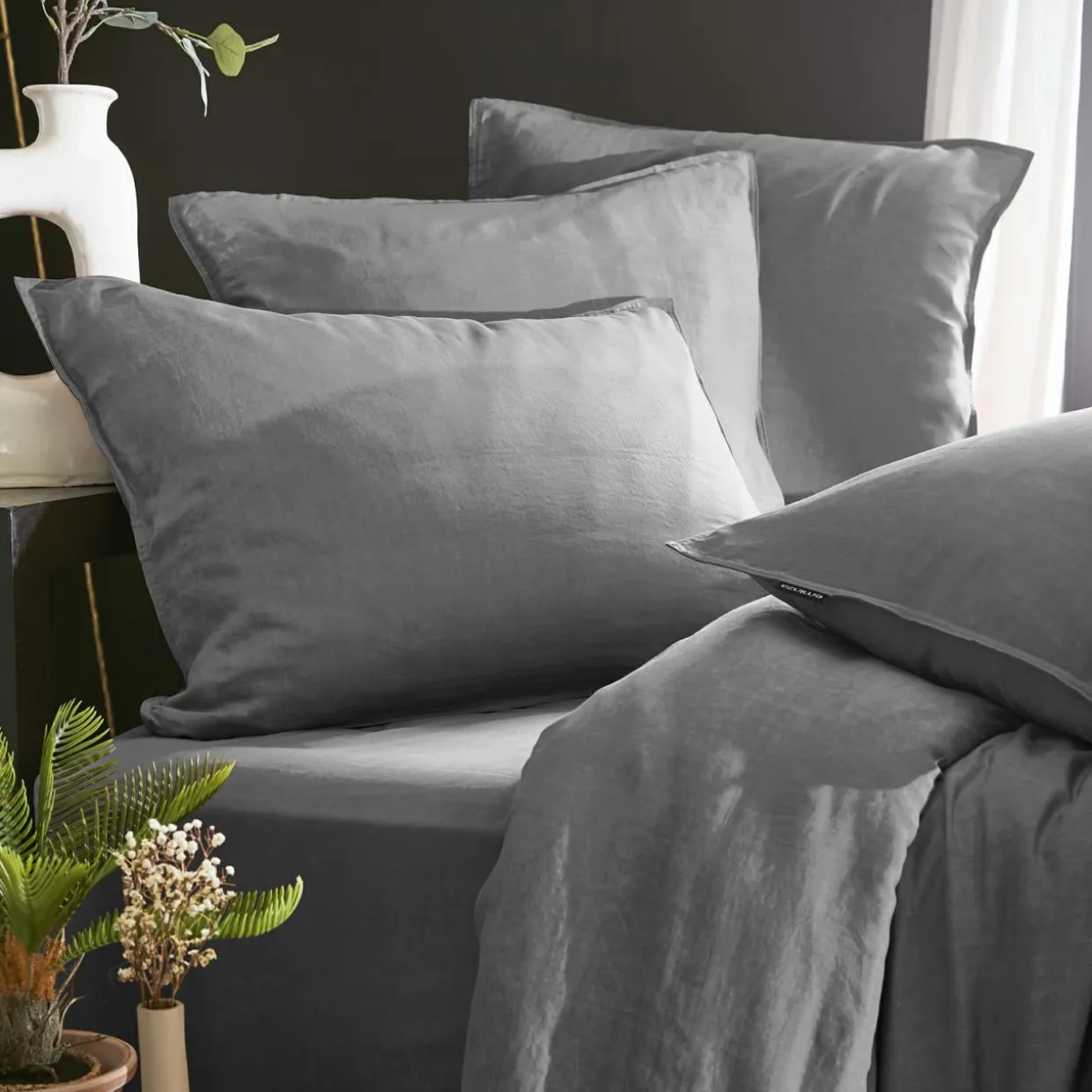 Housse de couette lyocell Tencel™ lavé (240 x 220 cm) Olivia Gris granit