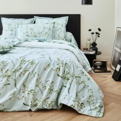 Housse de couette percale de coton (280 x 240 cm) Eléna Nil Verte