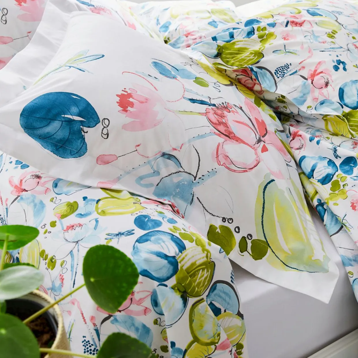 Housse de couette percale de coton (260 x 240 cm) Nénuphar Aqua Multicolore