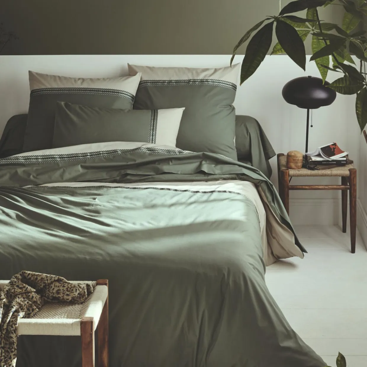 Housse de couette percale de coton (260 x 240 cm) Noa Vert kaki