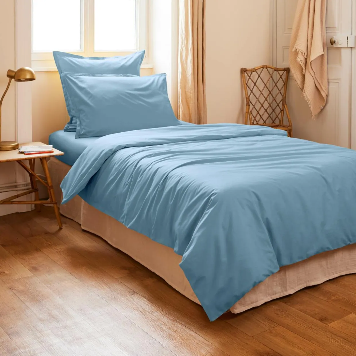 Housse de couette percale de coton (140 x 200 cm) Cali Bleu ciel