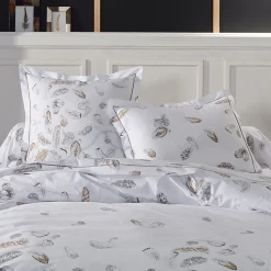 Housse de couette percale de coton (260 x 240 cm) Plumes Grise