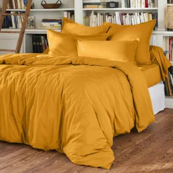 Housse de couette percale de coton (260 x 240 cm) Cali Jaune moutarde