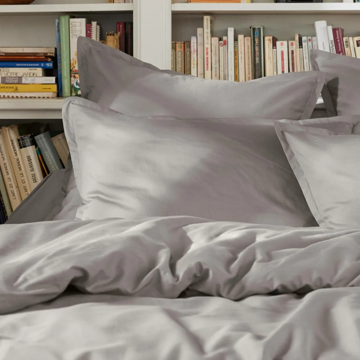 Housse de couette percale de coton (260 x 240 cm) Cali Gris clair