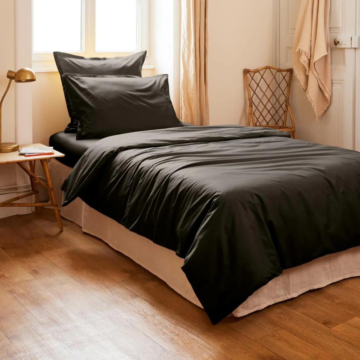 Housse de couette percale de coton (140 x 200 cm) Cali Noire