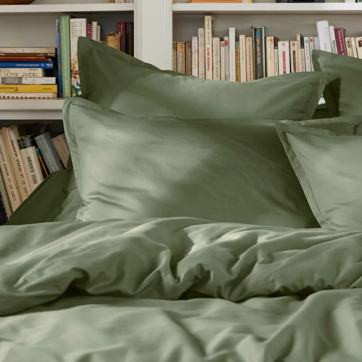 Housse de couette percale de coton (140 x 200 cm) Cali Vert romarin