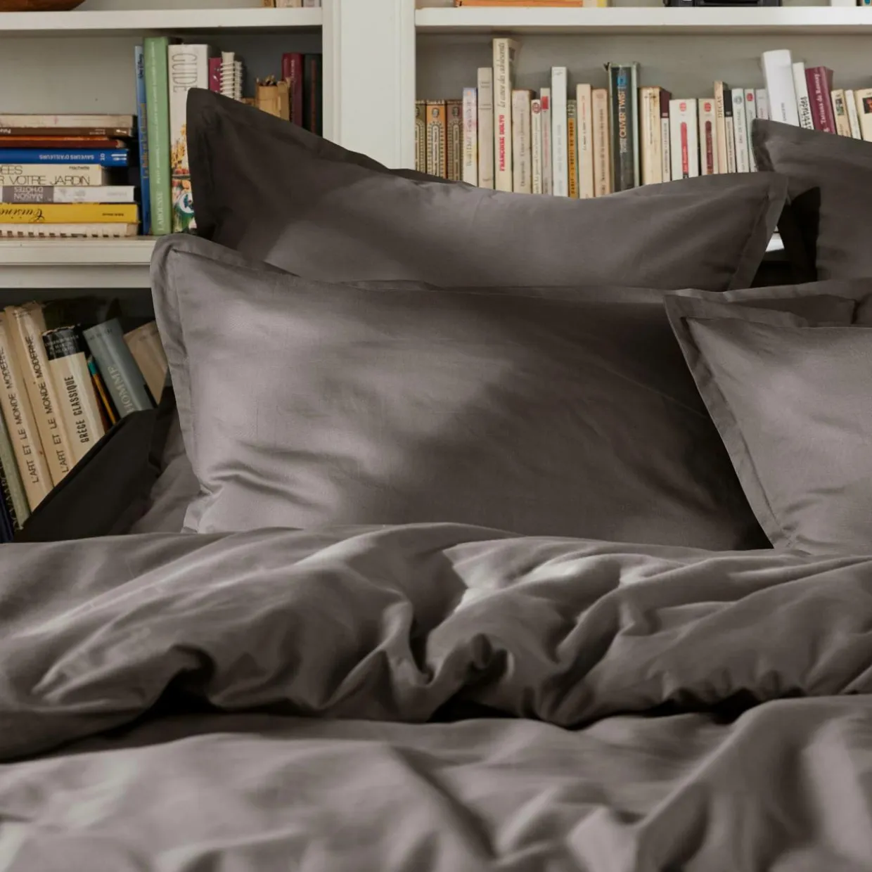 Housse de couette percale de coton (140 x 200 cm) Cali Gris anthracite