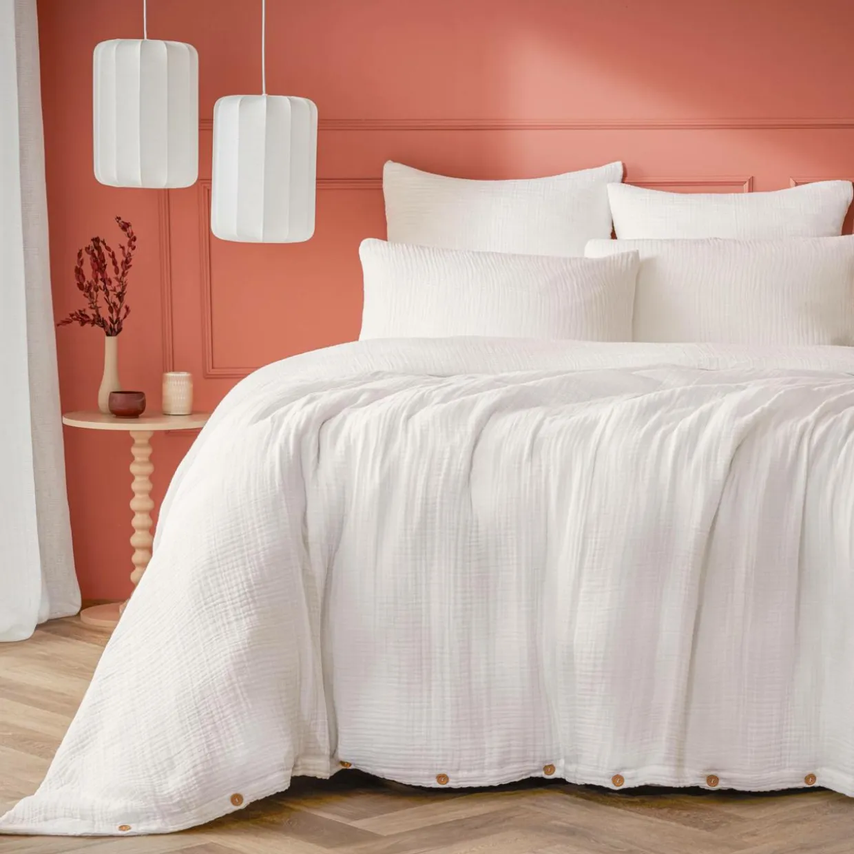 Housse de couette quadruple gaze de coton (200 x 200 cm) Victoria x Gaïa Blanc chantilly
