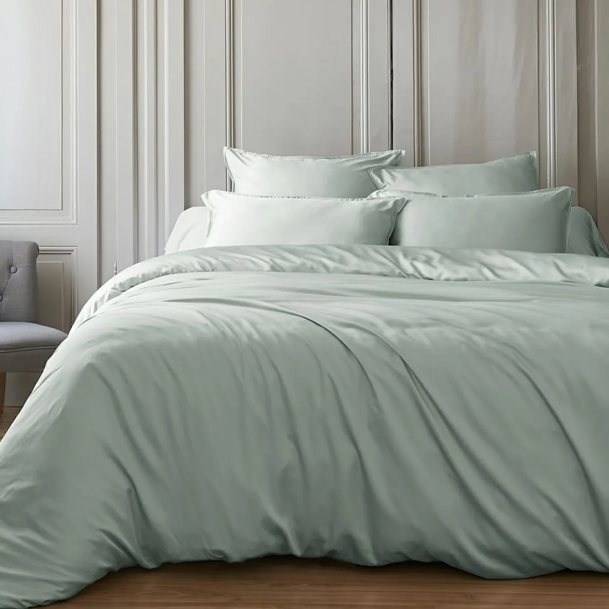 Housse de couette satin de bambou (140 x 200 cm) Sienna Vert eucalyptus