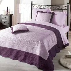 Housse de coussin boutis carrée (60 cm) Edana Prune