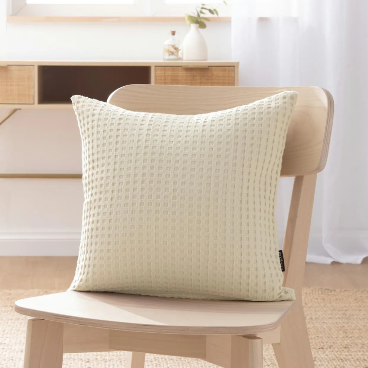 Housse de coussin carrée coton nid d'abeille (40 x 40 cm) Maya Beige pampa