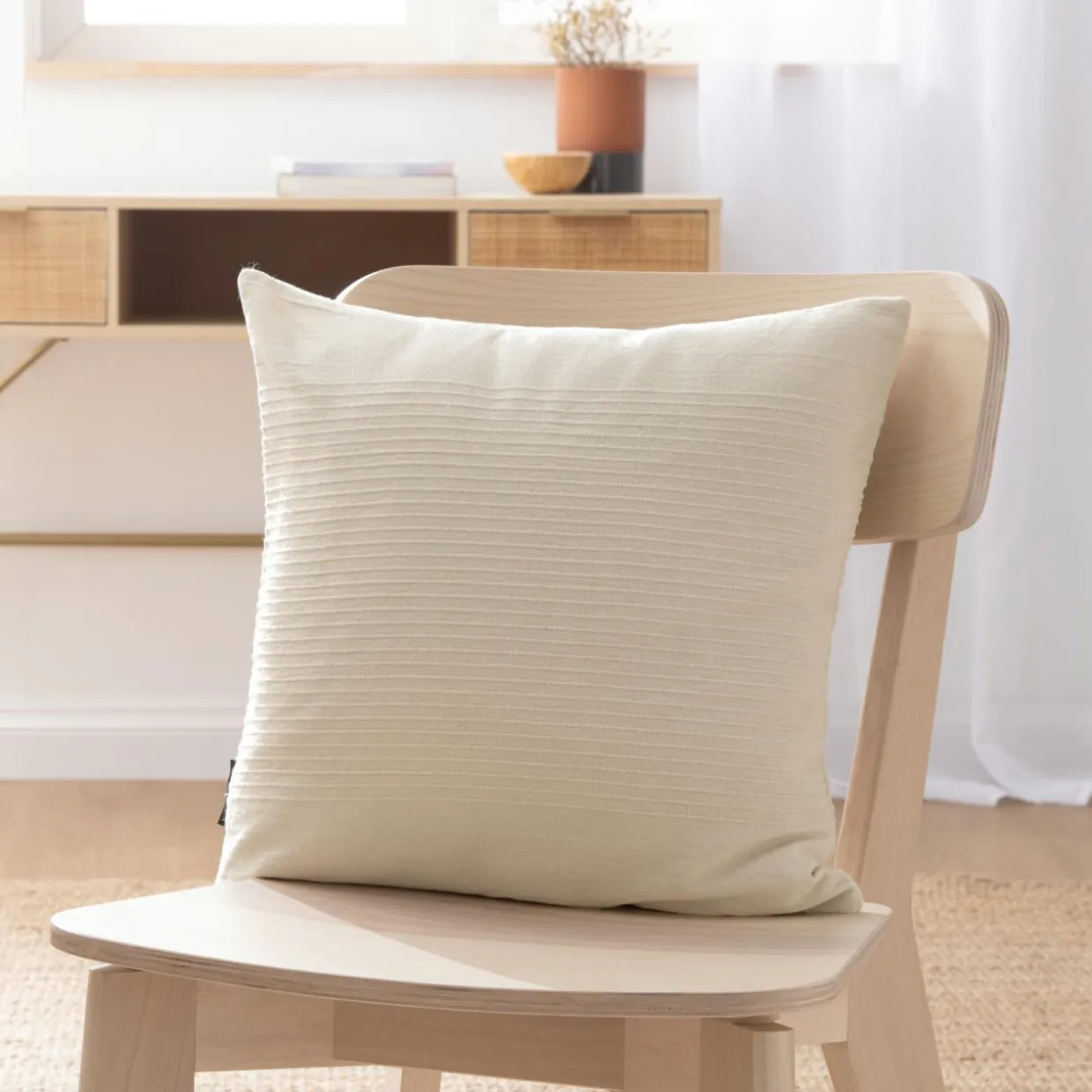 Housse de coussin carrée coton tissé (40 x 40 cm) Léa Beige pampa
