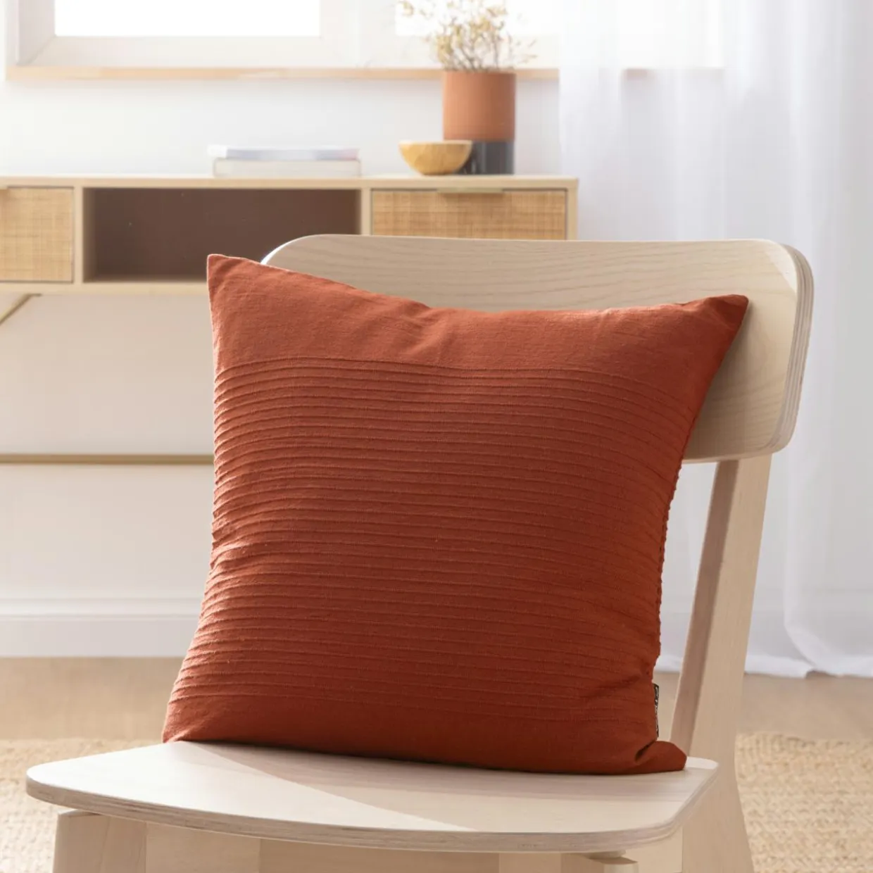 Housse de coussin carrée coton tissé (40 x 40 cm) Léa Terracotta