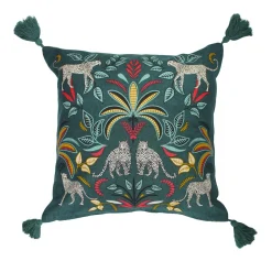Housse de coussin coton pompons (40 x 40 cm) Malaga Bleu canard