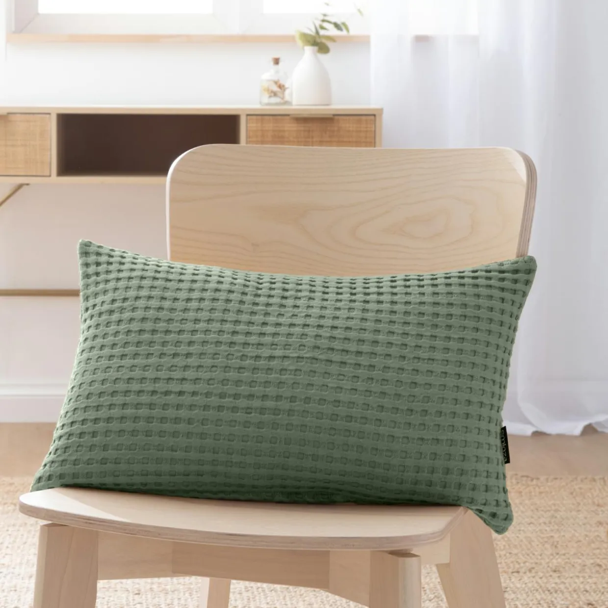 Housse de coussin rectangulaire coton nid d'abeille (30 x 50 cm) Maya Vert romarin