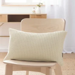 Housse de coussin rectangulaire coton nid d'abeille (30 x 50 cm) Maya Beige pampa