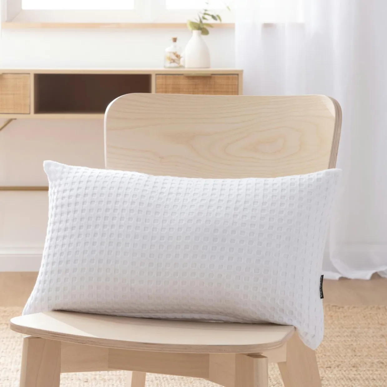 Housse de coussin rectangulaire coton nid d'abeille (30 x 50 cm) Maya Blanche
