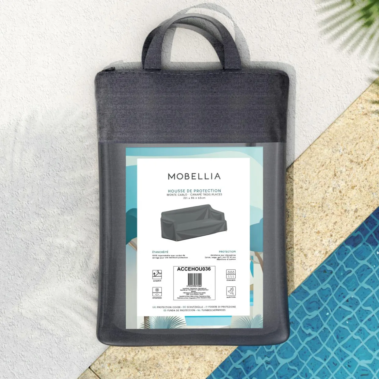 Housse de protection imperméable pour Canapé 3 places (221 x 86 cm) Monte Carlo Gris