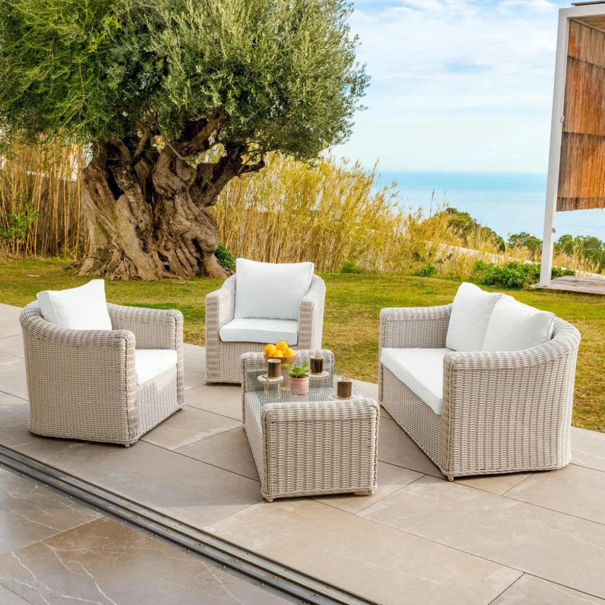Housses de coussin de remplacement pour salon de jardin Calvi 4 places - Blanc