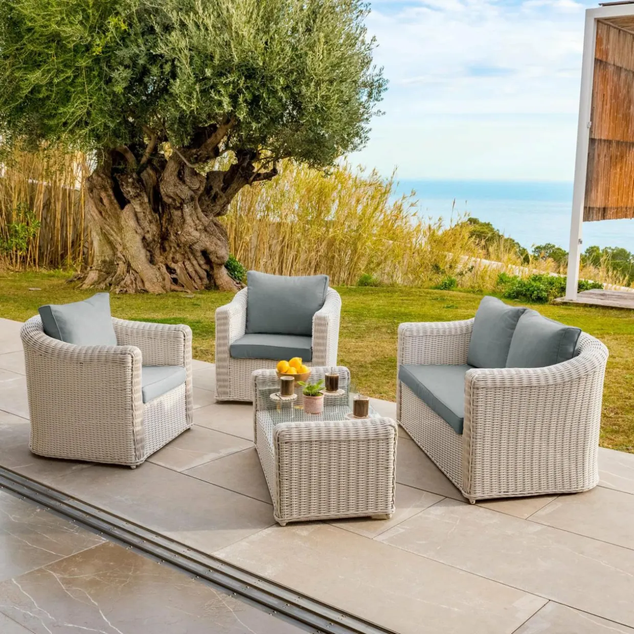 Housses de coussin de remplacement pour salon de jardin Calvi 4 places - Gris clair