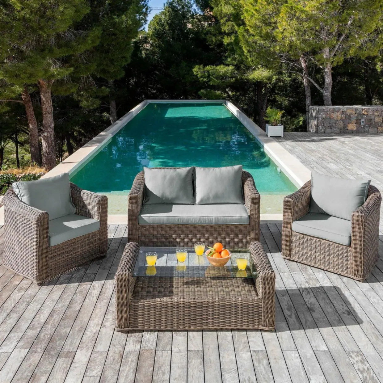 Housses de coussin de remplacement pour salon de jardin Calvi 4 places - Gris clair