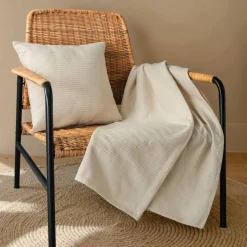 Jeté de lit coton tissé (130 x 160 cm) Léa Beige pampa