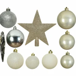 Kit de décoration de sapin de Noël Novae multi Argent / Blanc laine / Or / Perle