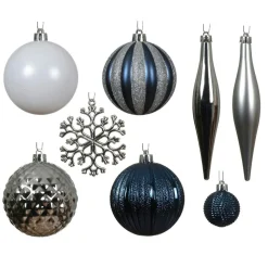 Kit de décoration de sapin de Noël Christmas Bleu argent et blanc