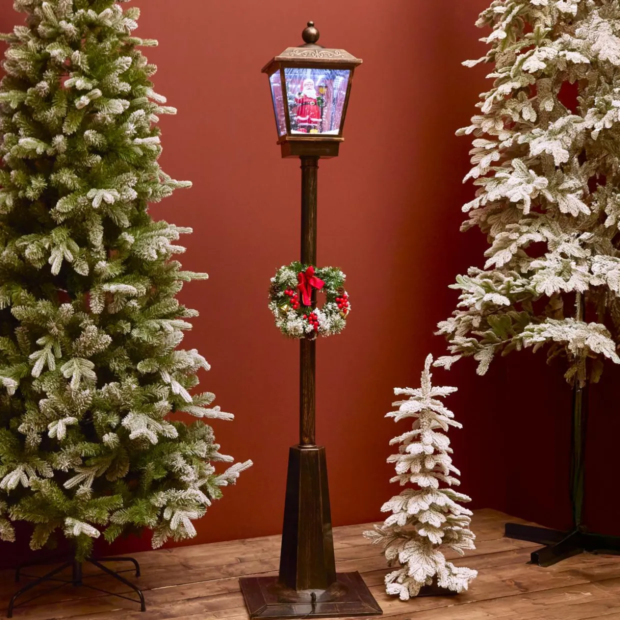 Lampadaire de Noël illuminé et animé 33 LED (H180 cm) Neige tombante Noir