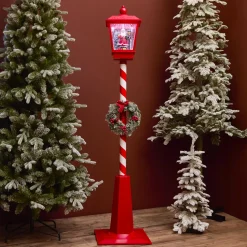 Lampadaire de Noël illuminé et animé 33 LED (H180 cm) Neige tombante Rouge