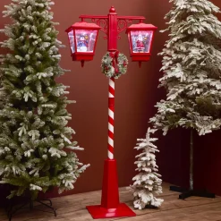 Lampadaire double illuminé 66 LED (H188 cm) Noël Magique Rouge