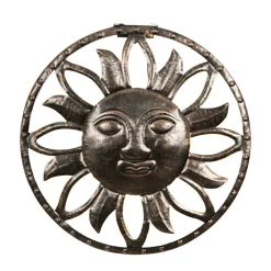 Lampe murale solaire en métal (D37 cm) Dieu soleil Or pâtiné et blanc chaud
