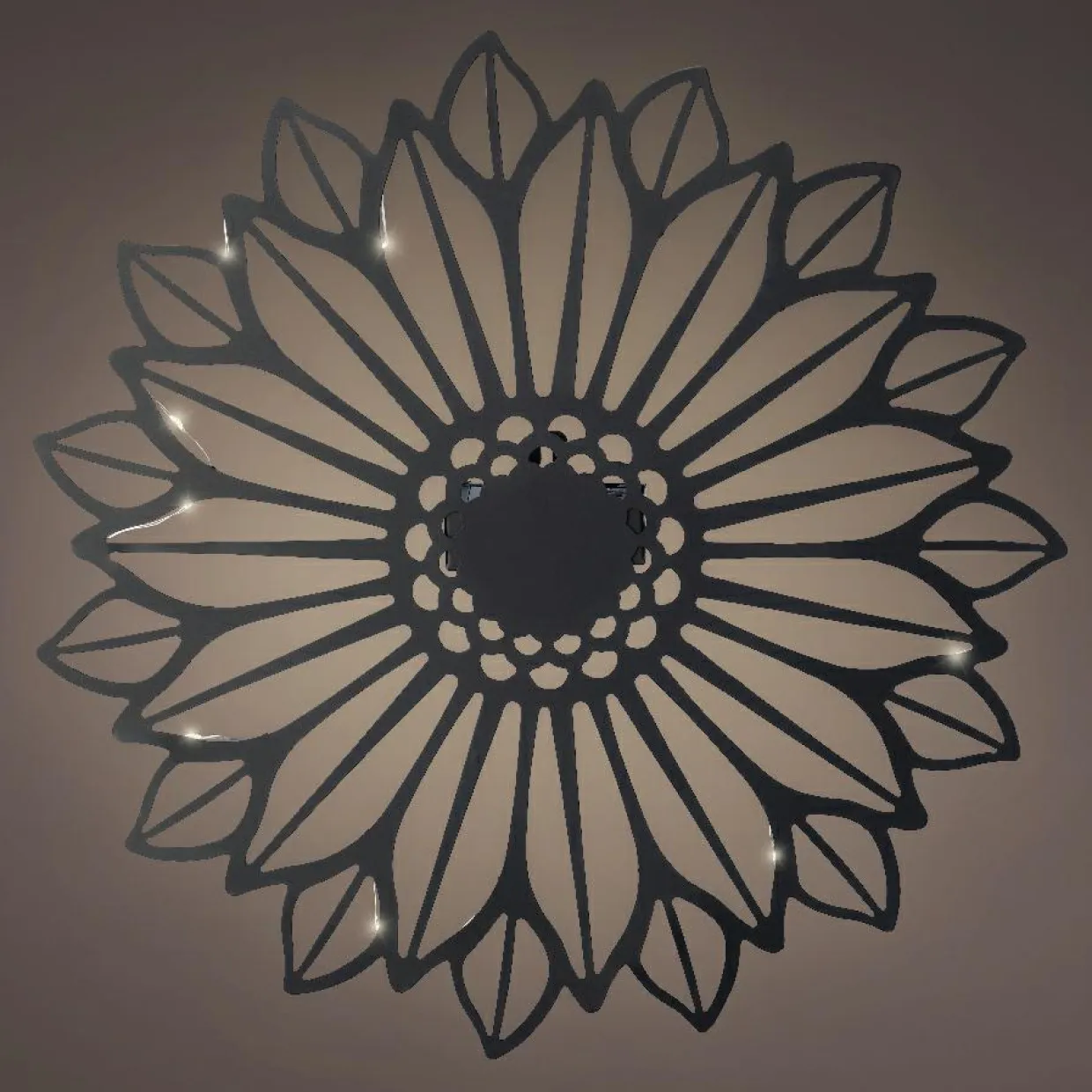 Lampe murale solaire en métal (D37 cm) Tournesol Noir et blanc chaud