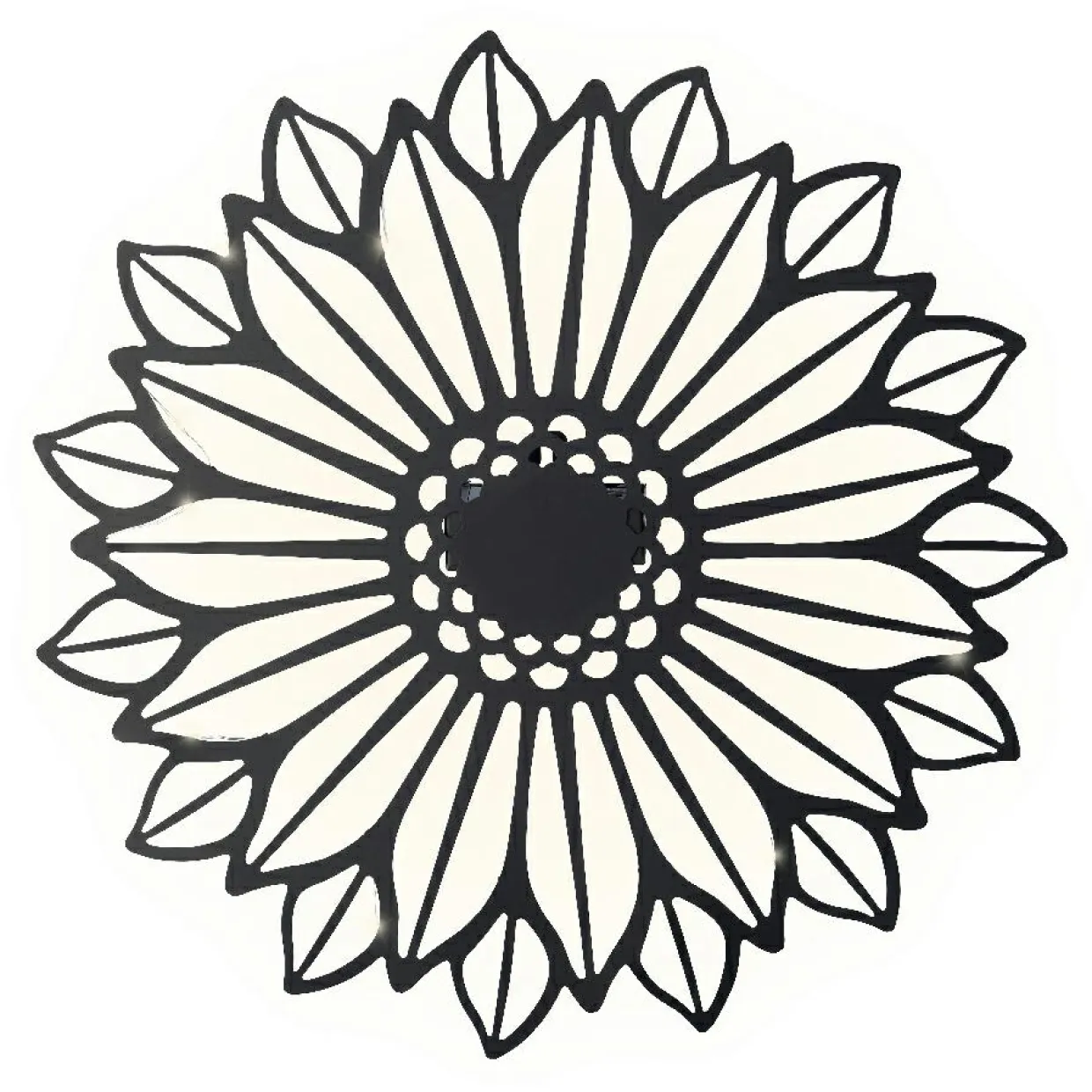 Lampe murale solaire en métal (D37 cm) Tournesol Noir et blanc chaud