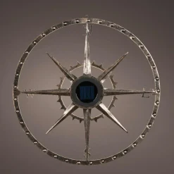 Lampe murale solaire en métal (D41 cm) Compass Or pâtiné et blanc chaud
