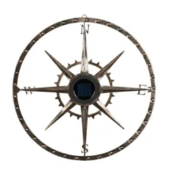 Lampe murale solaire en métal (D41 cm) Compass Or pâtiné et blanc chaud