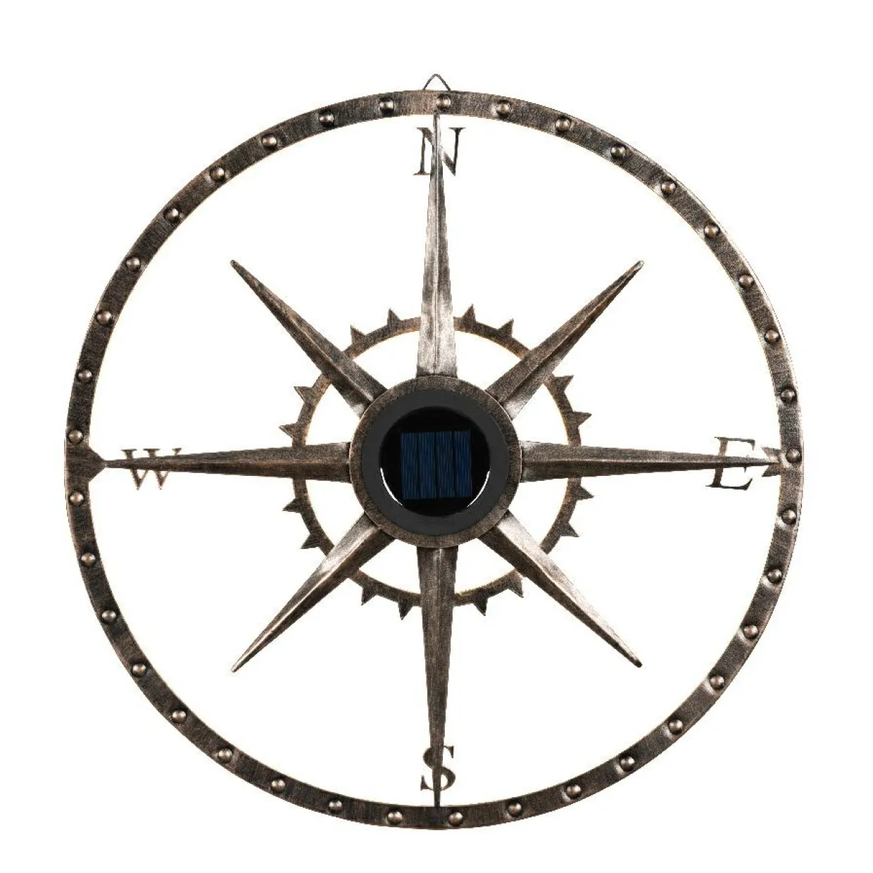Lampe murale solaire en métal (D41 cm) Compass Or pâtiné et blanc chaud