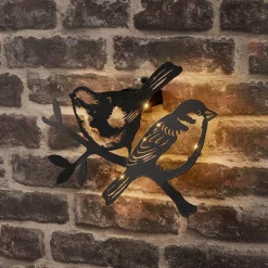 Lampe murale solaire en métal (H23,5 cm) Duo d'oiseaux Noir